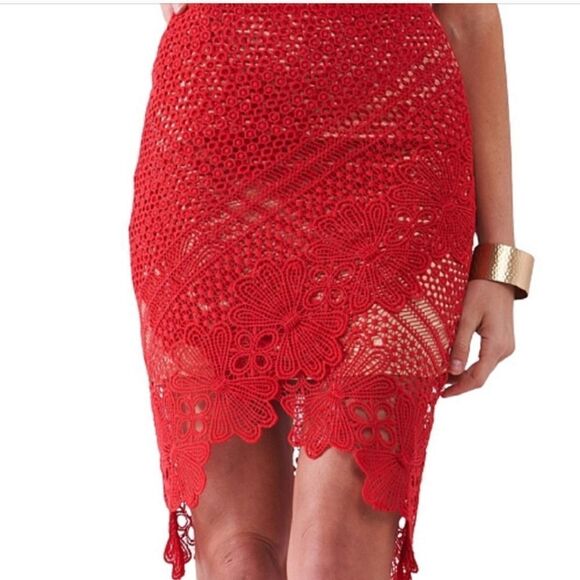 Sugar + Lips Red Lace Skirt tulip-hem Pencil Skirt miniskirt S Cute Sexy - Picture 13 of 14